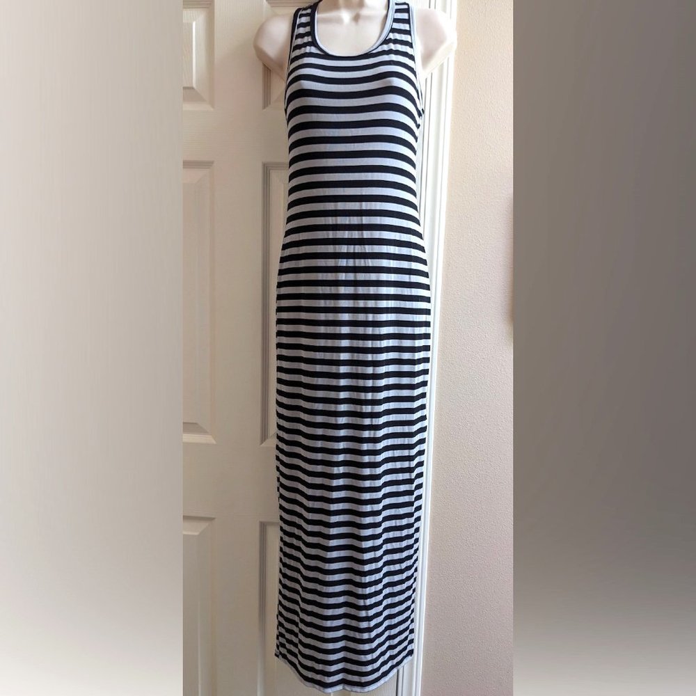 Pretty Young Thing Maxi Long Dress, Butterfly Back, Black and Gray Stripes